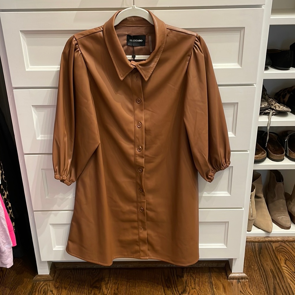 Chestnut color vegan leather mini dress